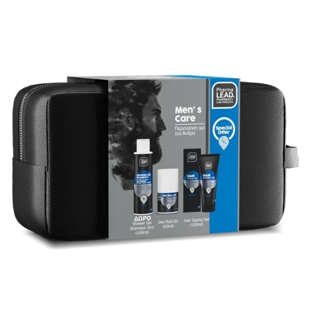 Pharmalead Promo Mens Care Σετ Περιποίησης για τον Άνδρα με Gel Μαλλιών για Styling, 100ml & Αποσμητικό Roll-On 50ml & Δώρο Ανδρικό Σαμπουάν - Αφρόλουτρο 3σε1 100ml & Νεσεσέρ