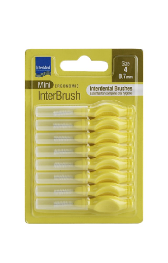 Intermed Ergonomic InterBrush Mini Size 4 0,7mm Μεσοδόντια Βουρτσάκια, Χρώμα Κίτρινο 8 Τεμάχια