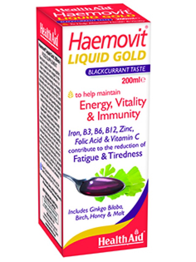 Health Aid Ηaemovit Liquid Gold, Συμπλήρωμα Διατροφής Σιρόπι με Βιταμίνες, Μέταλλα, Τζίνγκο Μπιλόμπα & Τζίνσενγκ 200ml