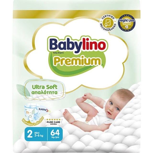 Babylino Premium Ultra Soft Mini Βρεφικές Πάνες No2 (3-6kg), 64τεμ
