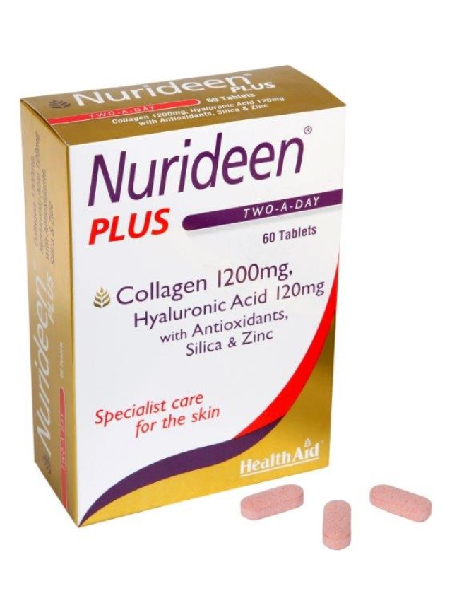 Health Aid Nurideen Plus 1200mg, Θαλάσσιο Κολλαγόνο με Υαλουρονικό Οξύ & Βιταμίνες για την Υγεία του Δέρματος, 60 Ταμπλέτες