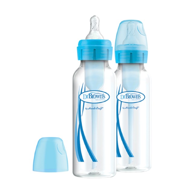Dr Browns Anti-Colic Options SB82405 0m+, Πλαστικό Μπιμπερό με Στενό Λαιμό Γαλάζιο 2x250ml