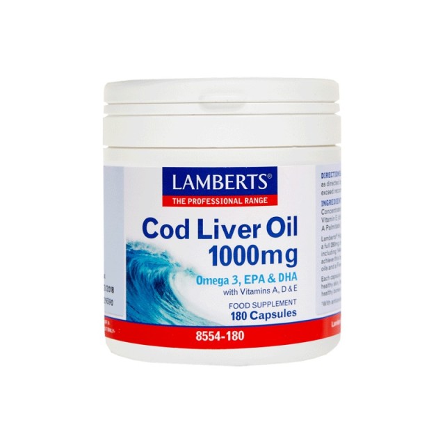 Lamberts Cod Liver Oil 1000mg, Μουρουνέλαιο Πενταπλής Μοριακής Απόσταξης 180 Caps