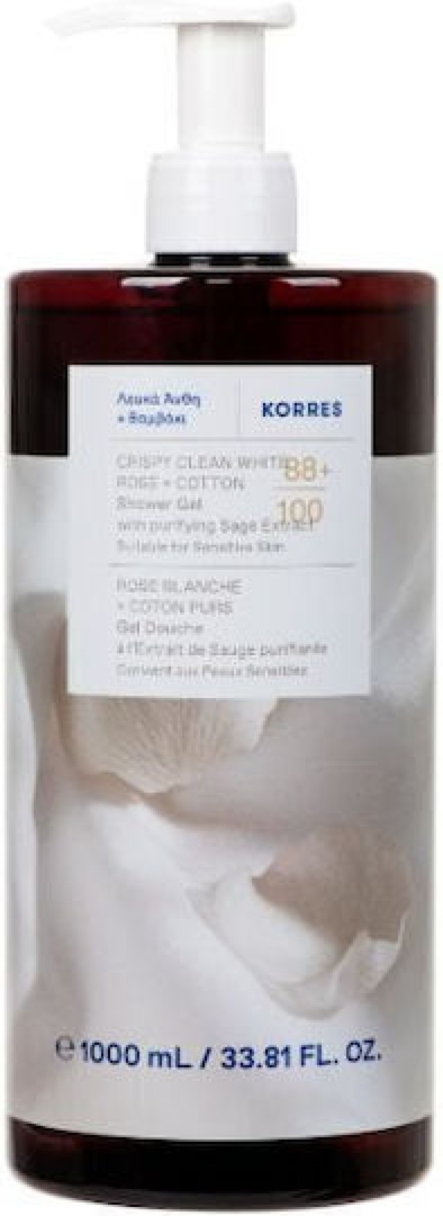 Korres Crispy Clean White Rose & Cotton Shower Gel Αφρόλουτρο Λευκά Άνθη & Βαμβάκι 1000ml