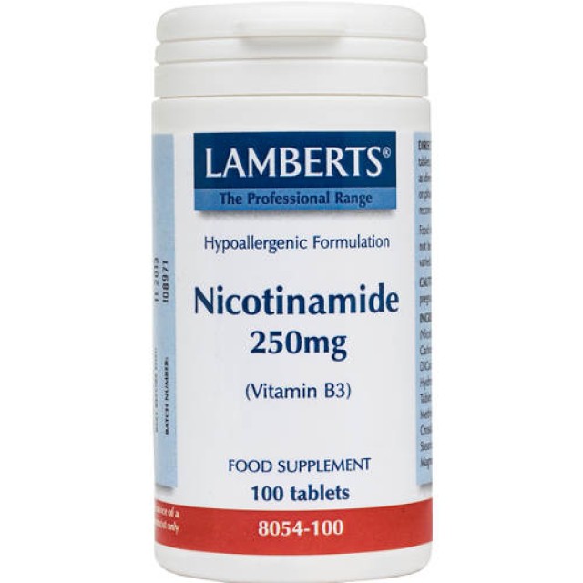 Lamberts Nicotinamide, Νιασίνη 250mg 100tabs Βοηθά στη Λειτουργία του Νευρικού Συστήματος