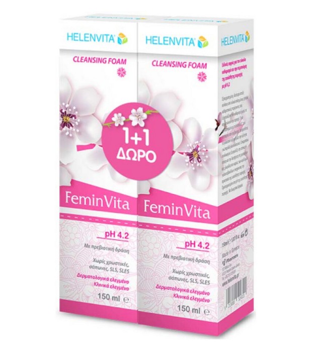 Helenvita FeminVita 1+1 ΔΩΡΟ Cleansing Foam Αφρός με Πρεβιοτική Δράση για την Περιποίηση της Ευαίσθητης Περιοχής 150ml & 150ml