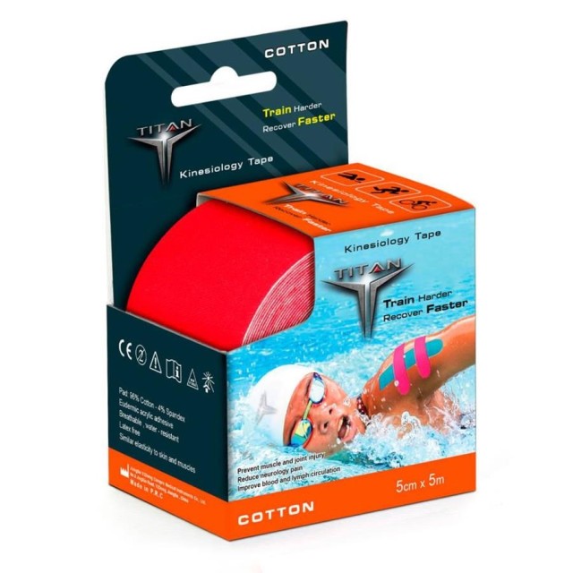 Titan Kinesiology Tape Ταινία Κινησιολογίας, Χρώμα Κόκκινο 5cm x 5m