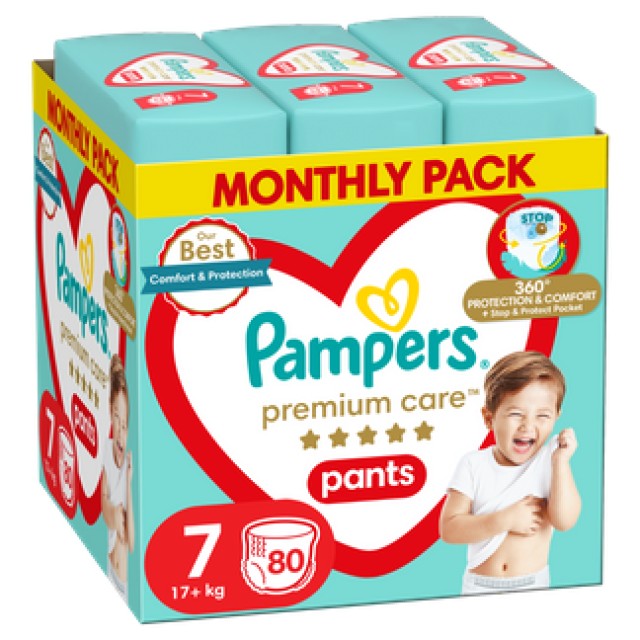 Pampers Premium Care Pants No7 15+kg Πάνες 80τεμ (Monthly Pack)