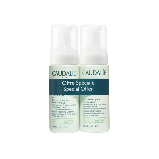 Caudalie Vinoclean Special Offer Instant Foaming Cleanser, Αφρός με Ενυδατικό Σταφύλι & Φασκόμηλο 2x150ml