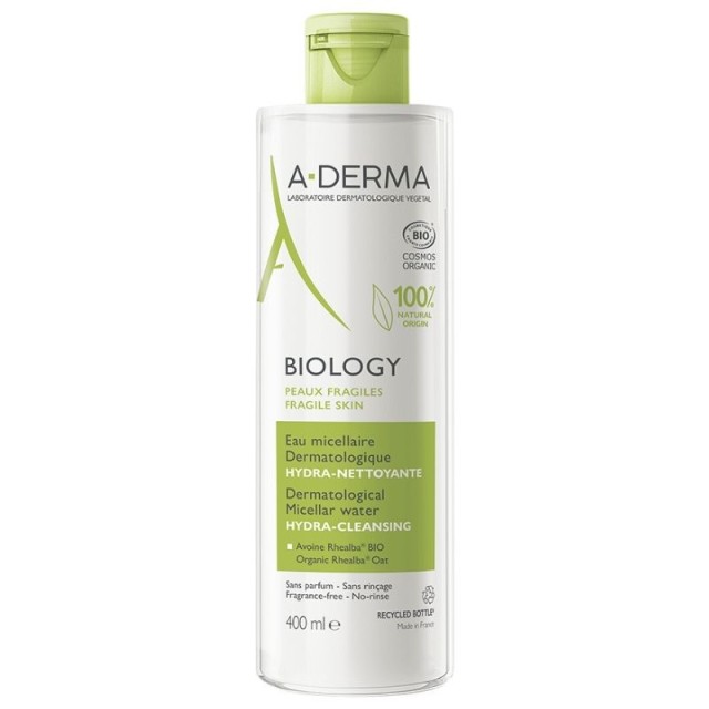 A-Derma Biology Eau Micellaire Hydra-Nettoyante, Ενυδατικό Καθαριστικό Νερό Ντεμακιγιάζ 400ml