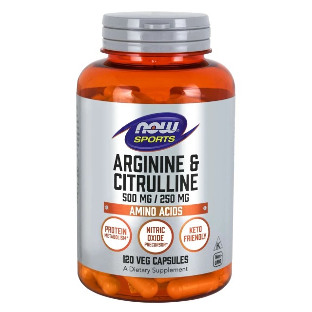 Now Foods Arginine & Citruline 500/250mg, Συμπλήρωμα Διατροφής Για την Αύξηση της αθλητικής απόδοσης και της αντοχής 120 Κάψουλες