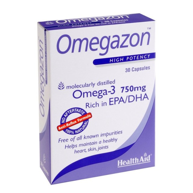 Health Aid Omegazon 750mg, Μοριακής Απόσταξης Ιχθυέλαιο Πλούσιο σε Ωμέγα 3 Λιπαρά Οξέα, 30 Κάψουλες