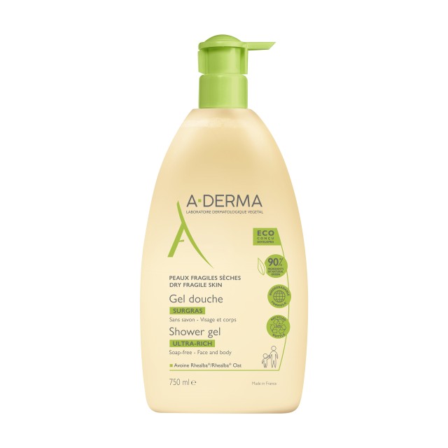 A-Derma Gel Douche Surgras Ultra Rich Shower Gel 750ml, Αφρίζον Gel Καθαρισμού με Βρώμη