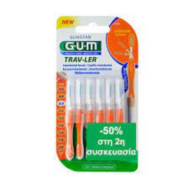 Gum 1412 Trav-ler Μεσοδόντια Βουρτσάκια 0.9mm Πορτοκαλί 2x 6 Τεμάχια -50% στο 2ο Προϊόν