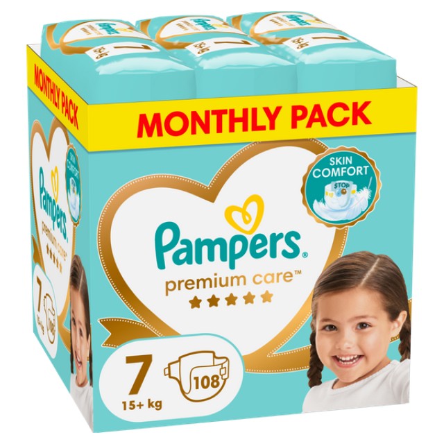 Pampers Premium Care No7 15+kg Πάνες 108τεμ (Monthly Pack)