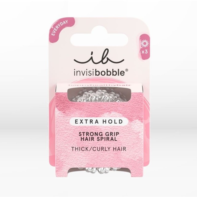 Invisibobble Everyday Extra Hold Crystal Clear, Διάφανα Λαστιχάκια Μαλλιών 3 Τεμάχια