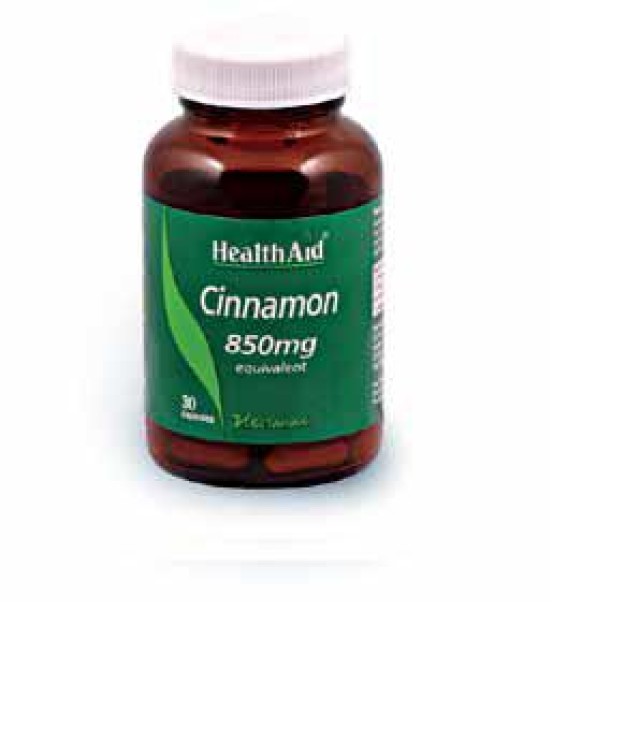 Health Aid Cinnamon 850mg, Συμπλήρωμα Διατροφής Κανέλα για τη Διατήρηση του Σακχάρου σε Χαμηλά Επίπεδα 30 Κάψουλες
