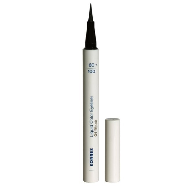 Korres Liquid Color Eyeliner Black Αδιάβροχο Υγρό Eyeliner Με Μορφή Στυλό Σε Μαύρο Χρώμα 1ml