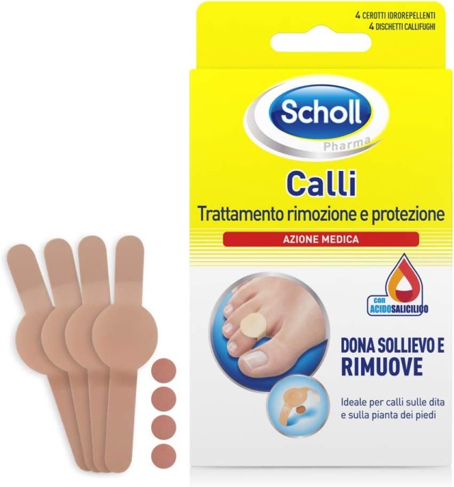 Scholl Αφαιρετικά Επιθέματα για Κάλους, 4 Δίσκοι με Σαλικυλικό Οξύ & 4 Αδιάβροχα Επιθέματα