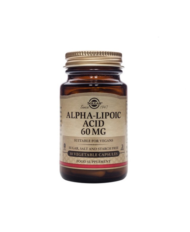 Solgar Alpha Lipoic Acid 60 mg, 30Veg.Caps. Προάγει τις διαδικασίες του κυτταρικού μεταβολισμού