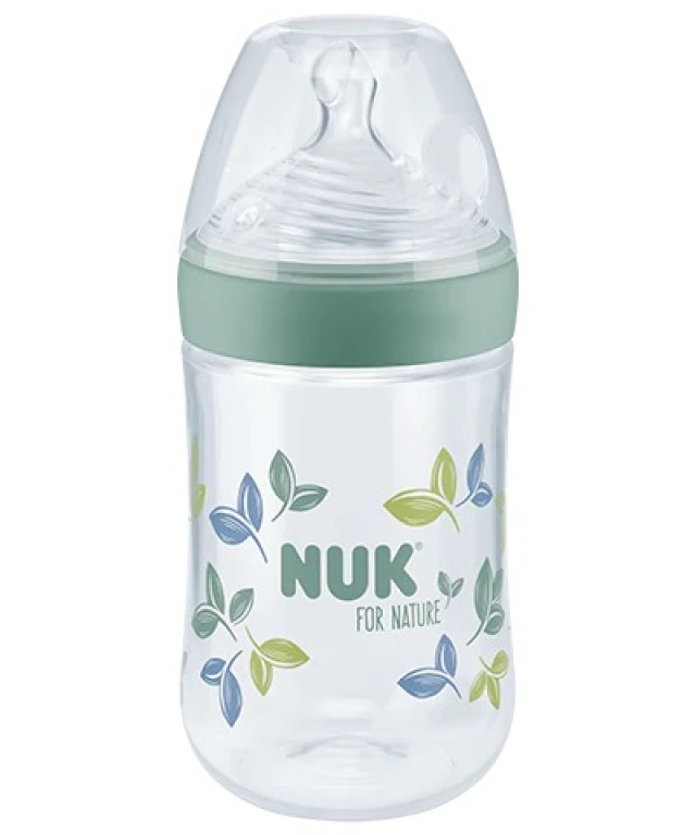  NUK for Nature Πλαστικό Μπιμπερό με Δείκτη Ελέγχου Θερμοκρασίας Θηλή Σιλικόνης 6-18m 260ml,  Χρώμα Πράσινο