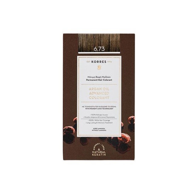 Korres Argan Oil Advanced Colorant N6.73 Golden Cocoa, Βαφή Μαλλιών Χρώμα Χρυσό Κακάο