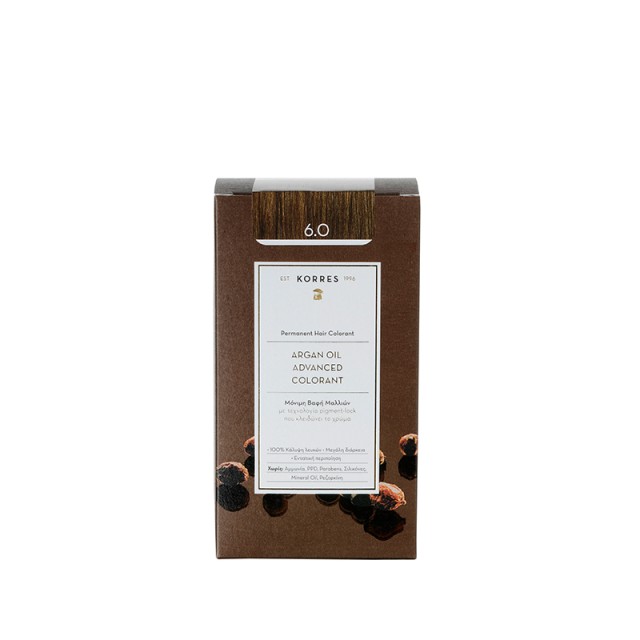 Korres Argan Oil Advanced Colorant N6.0 Dark Blonde, Βαφή Μαλλιών Χρώμα Ξανθό Σκούρο