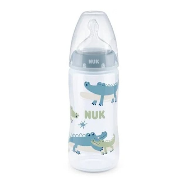 NUK First Choice + Πλαστικό Μπιμπερό PP με Θηλή Σιλικόνης 6-18m & Ένδειξη Θερμοκρασίας, Χρώμα Μπλε 300ml