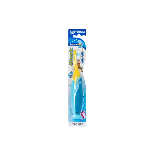 Elgydium Kids Shark, Οδοντόβουρτσα για Παιδιά 2 έως 6 Ετών, Χρώμα Μπλε-Κίτρινο