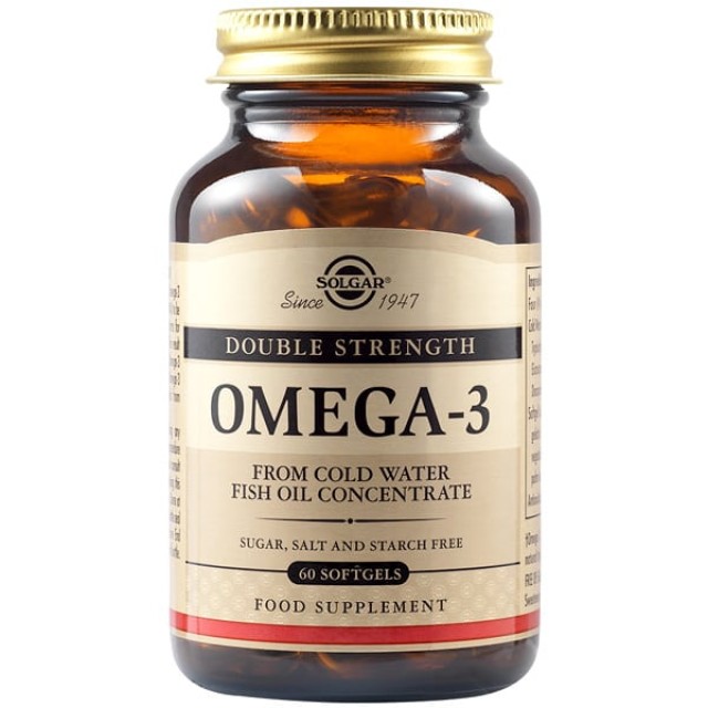 Solgar Omega 3 Double Strength, Ωμέγα 3 Λιπαρά Οξέα για την Υγεία του Εγκεφάλου & του Καρδιαγγειακού Συστήματος 60 Softgels