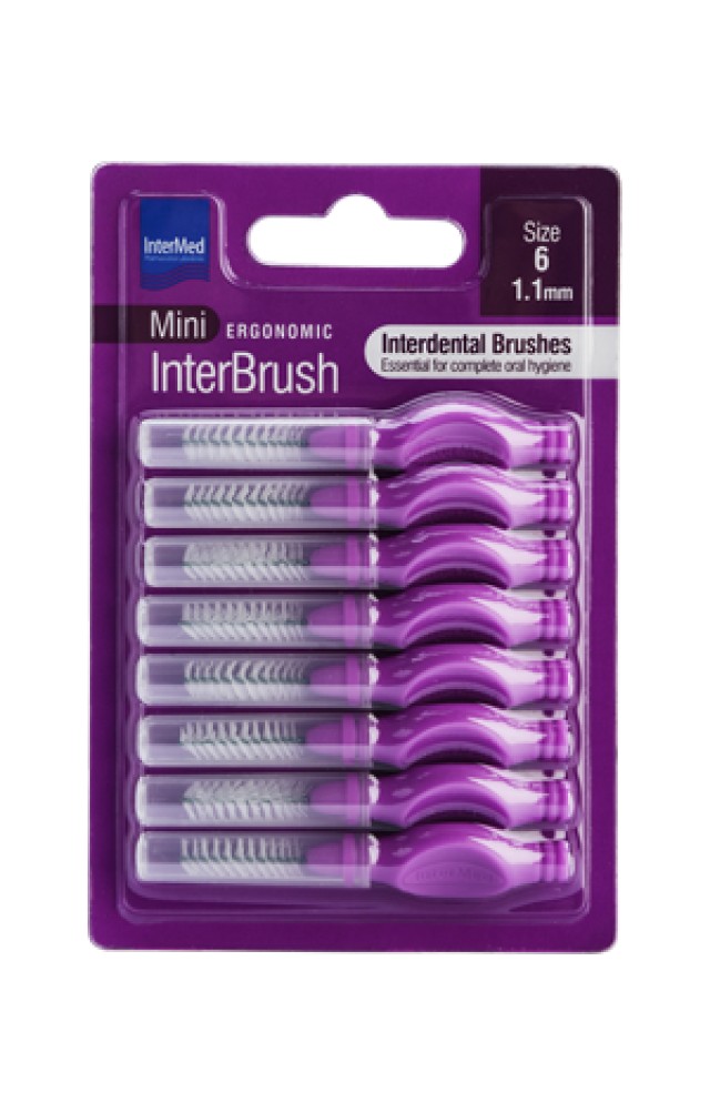 Intermed Ergonomic InterBrush Mini Size 6 1,1mm Μεσοδόντια Βουρτσάκια, Χρώμα Μωβ 8 Τεμάχια