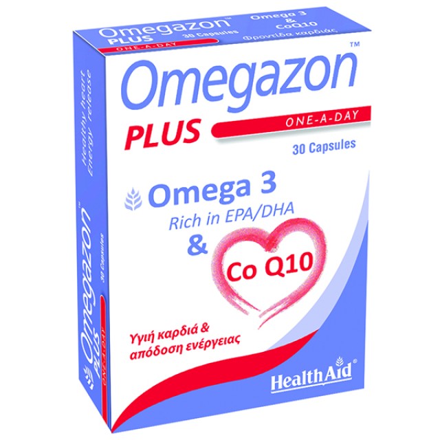 Health Aid Omegazon PLUS, Συνδυασμός Omega 3 Λιπαρών Οξέων & Co-Q10 30 Κάψουλες