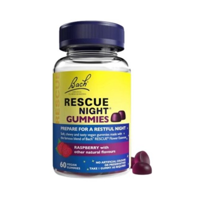  Bach Rescue Night Gummies- Συμπλήρωμα για τον Ύπνο 60 ζελεδάκια Raspberry