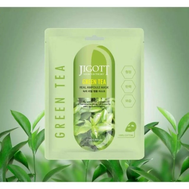 Jigott Green Tea Real Sheets Mask Μάσκα με Εκχύλισμα Πράσινου Τσαγιού 27ml