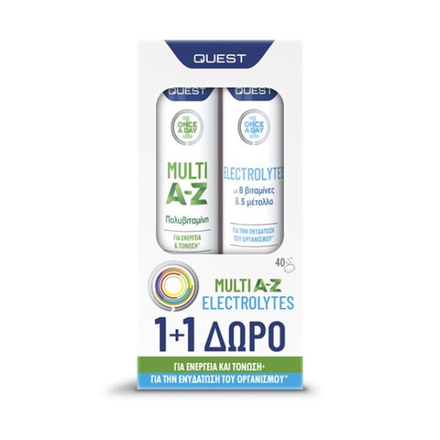 Quest 1+1 ΔΩΡΟ Multi A-Z Πολυβιταμίνη 20 Αναβράζουσες Ταμπλέτες & Electrolytes με Βιταμίνες & Μέταλλα 20 Αναβράζουσες Ταμπλέτες