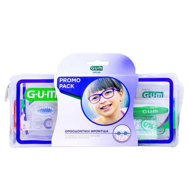 Gum Ortho Care Kit : Ορθοδοντική Οδοντόβουρτσα (124) 1τεμ, Προτεμαχισμένο Κερί Ortho (723) 1τεμ, AftaClear Gel (2400) 2x2ml, Νήμα Ortho 3 σε 1 (3220), 5τεμ