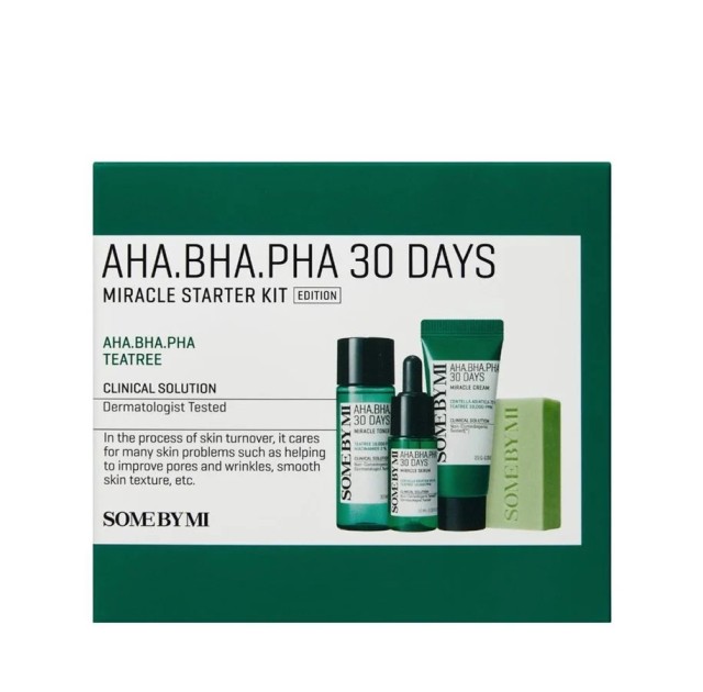 Some By Mi AHA BHA PHA 30 Days Miracle Starter Cosmetic Care Promo Περιποίησης με AHA BHA PHA 30 Days Miracle Cleansing Bar Σαπούνι Καθαρισμού 30g & Toner Τονωτική Λοσιόν 30ml & Ενυδατική Κρέμα 20g & Serum Ορός Προσώπου 10ml