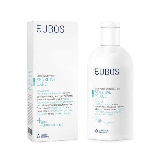 Eubos Sensitive Shower Oil, Ελαιώδες Καθαριστικό Σώματος για Ευαίσθητο και Ξηρό Δέρμα 200ml