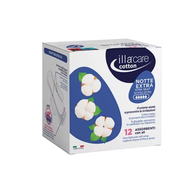 IllaCare Cotton Σερβιέτες Νύχτας Extra 12 Τεμάχια