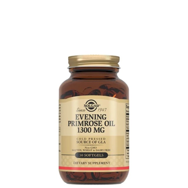 Solgar Evening Primrose oil 1300mg 30Softgels. Βοηθά στην αντιμετώπιση των προεμμηνορροϊκών συμπτωμάτων