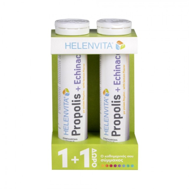 Helenvita 1+1 ΔΩΡΟ Propolis + Echinacea, Ενισχύει το Ανοσοποιητικό Σύστημα, με Γεύση Λεμόνι 2x20 Αναβράζοντα Δισκία