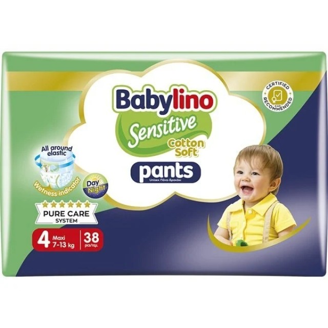 Babylino Sensitive Pants Cotton Soft Unisex No.4 Junior (7-13kg) Βρεφική Πάνα-Βρακάκι, 38τεμ