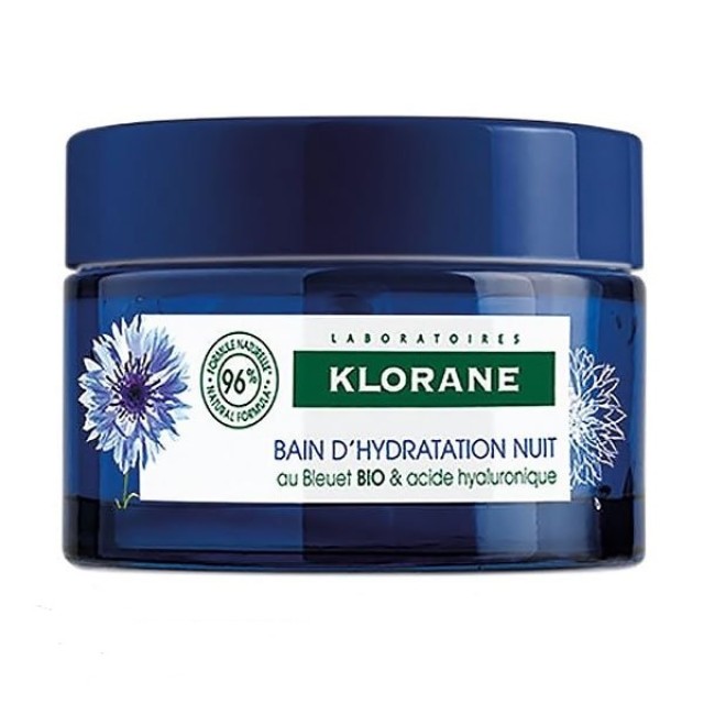Klorane Water Sleeping Mask with Organic Cornflower & Υαλουρονικό, Απαλή Ενυδατική Κρέμα Νύχτας 50ml