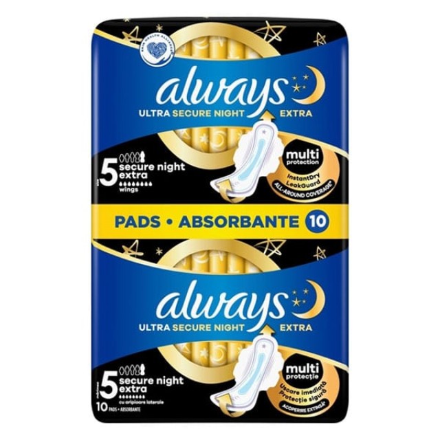 Always Ultra Secure Night Extra No5 Σερβιέτες Με Φτερά 10τμχ