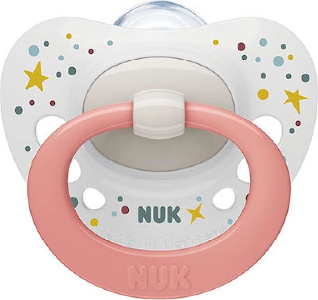 NUK Signature Πιπίλα Σιλικόνης 0-6m, Χρώμα Λευκό με Ροζ κρίκο 1 τεμάχιο 