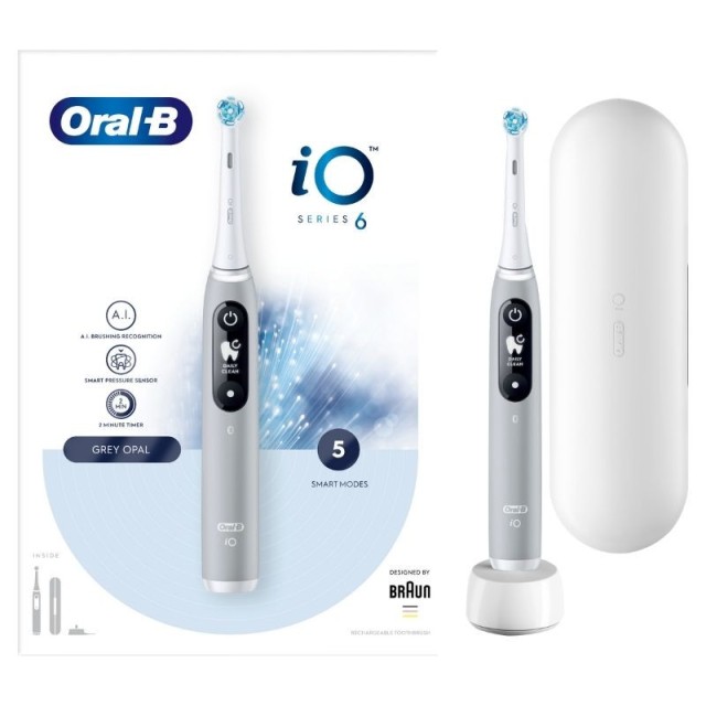 Oral-B iO Series 6 Magnetic Grey Opal Επαναφορτιζόμενη Ηλεκτρική Οδοντόβουρτσα, με Αισθητήρα Πίεσης