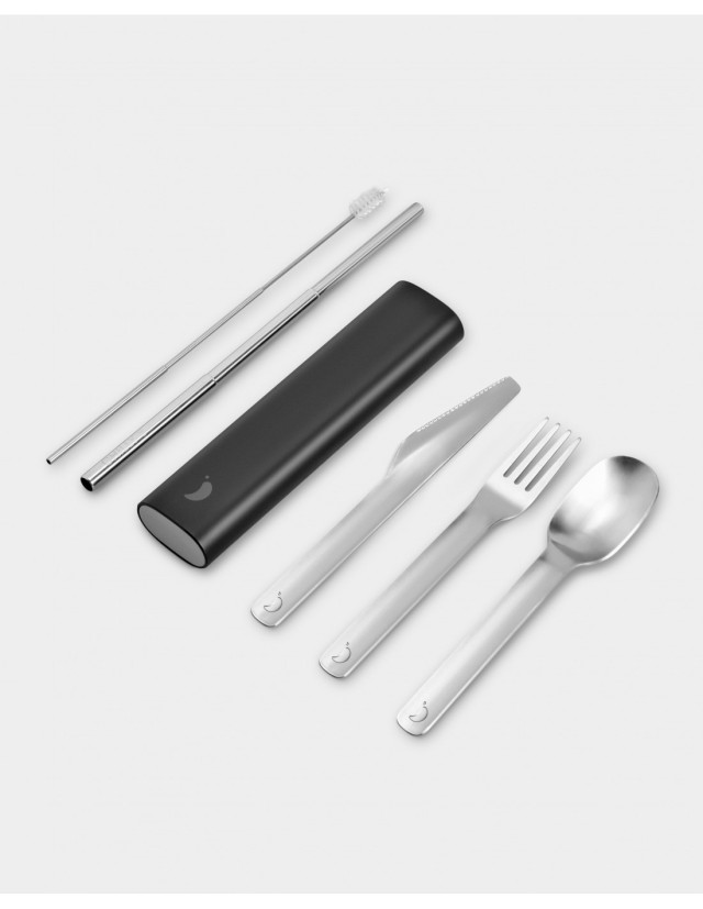 Chillys Cutlery Set Abyss Black Σετ Μαχαιροπήρουνων & Καλαμάκι