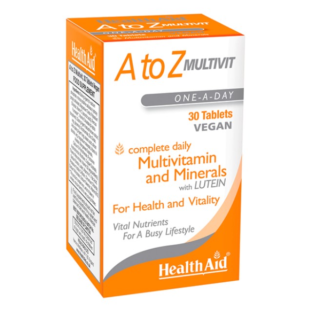 Health Aid Vegan Α to Ζ Multivitamin, Πολυβιταμίνες, Μέταλλα & Λουτεΐνη 30 Ταμπλέτες