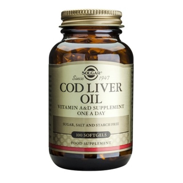 Solgar Cod Liver Oil, Μουρουνέλαιο Πηγή βιταμινών A, D, Omega-3 100 Κάψουλες