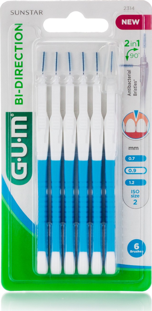 Gum 2314 Bi-direction Μπλε Tapered, Μεσοδόντιο Βουρτσάκι 0,9mm 6τμχ